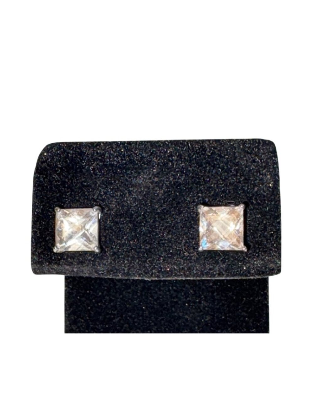 Vintage Square-Cut CZ Sterling Silver Stud Earrings With Secure Posts 925 SU TH